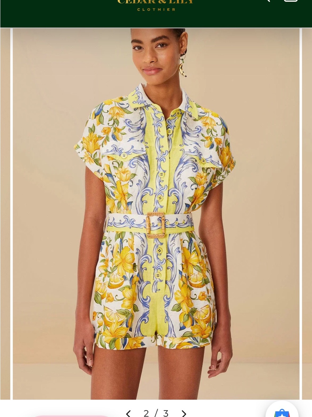 $210 FARM Rio Sicily Scarf romper size M current season Belted 100% Linen lotus - Picture 4 of 10